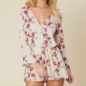 Altar'd State Cream Floral Romper with Red & Blue Flowers